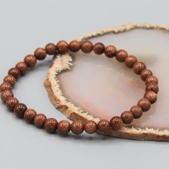 Jewelry bracelet gold sandstone natural stone bead beaded stretch brand new - Picture 2 of 7